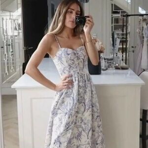 H&M Linen Blend Blue and white Midi Summer Dress Size XS